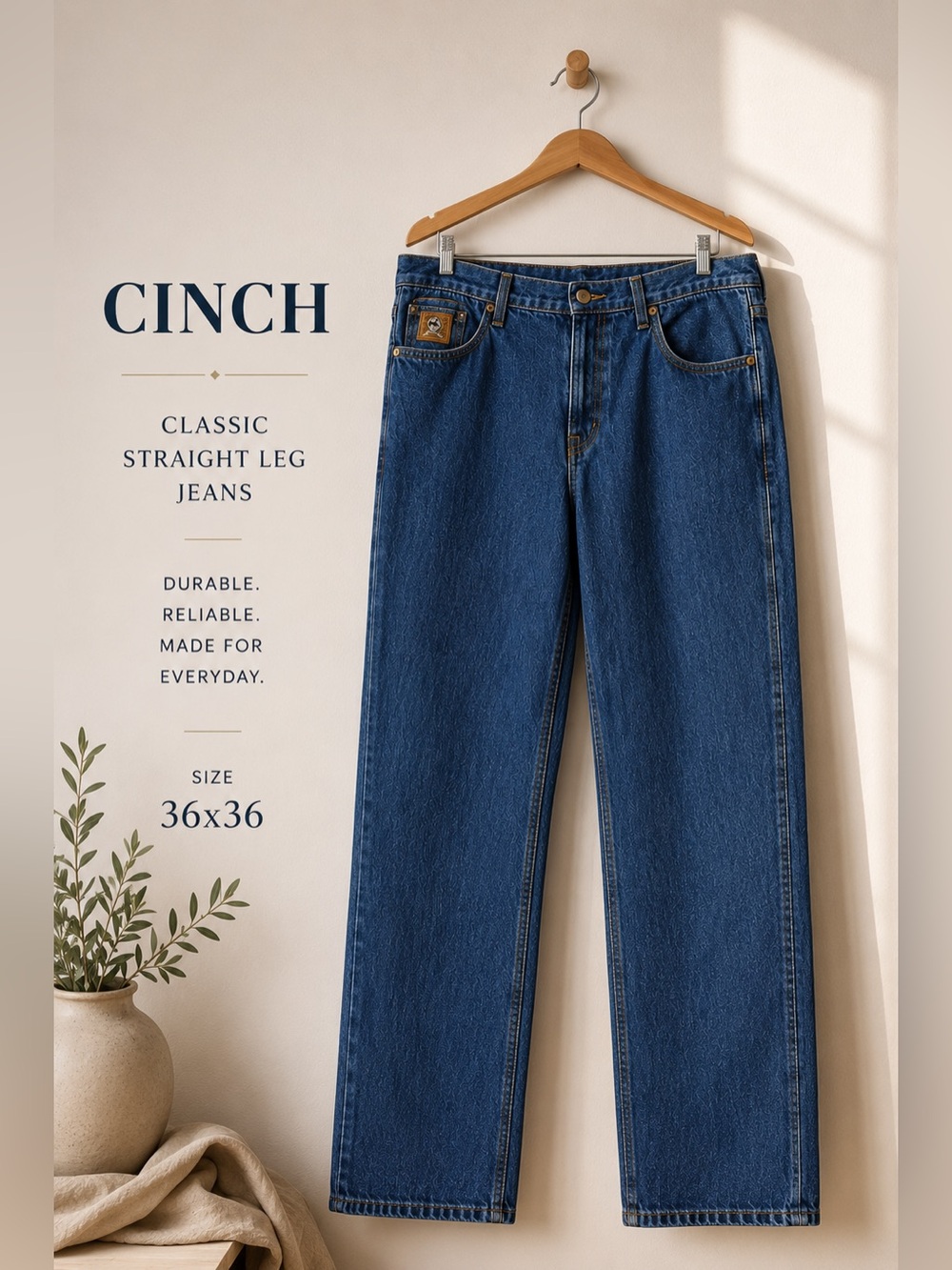Cinch Up Men’s Relaxed Fit Straight Leg Jeans 36x36 Blue Denim